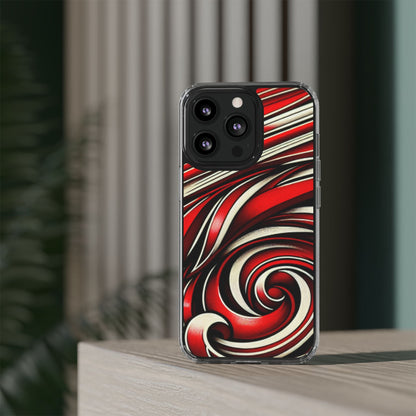 Red & White Swirl Abstract Clear Phone Case