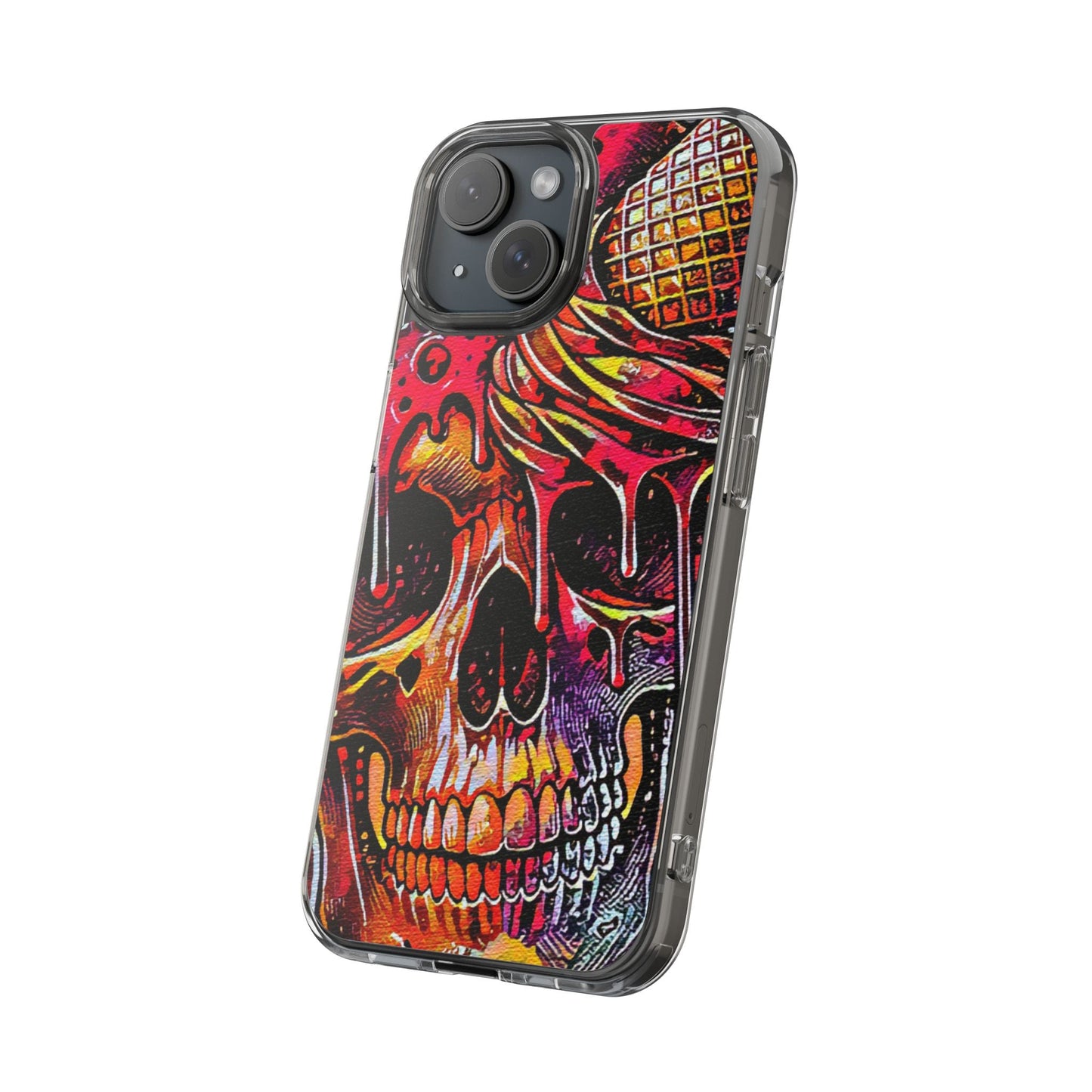 Neon Ice Cream Skull Clear Phone Case
