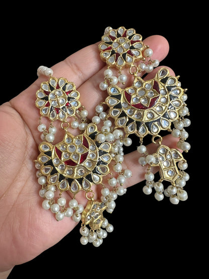 DER716  Maya dangler earrings with red and black meenakari  (SHIPS IN 4 WEEKS  )