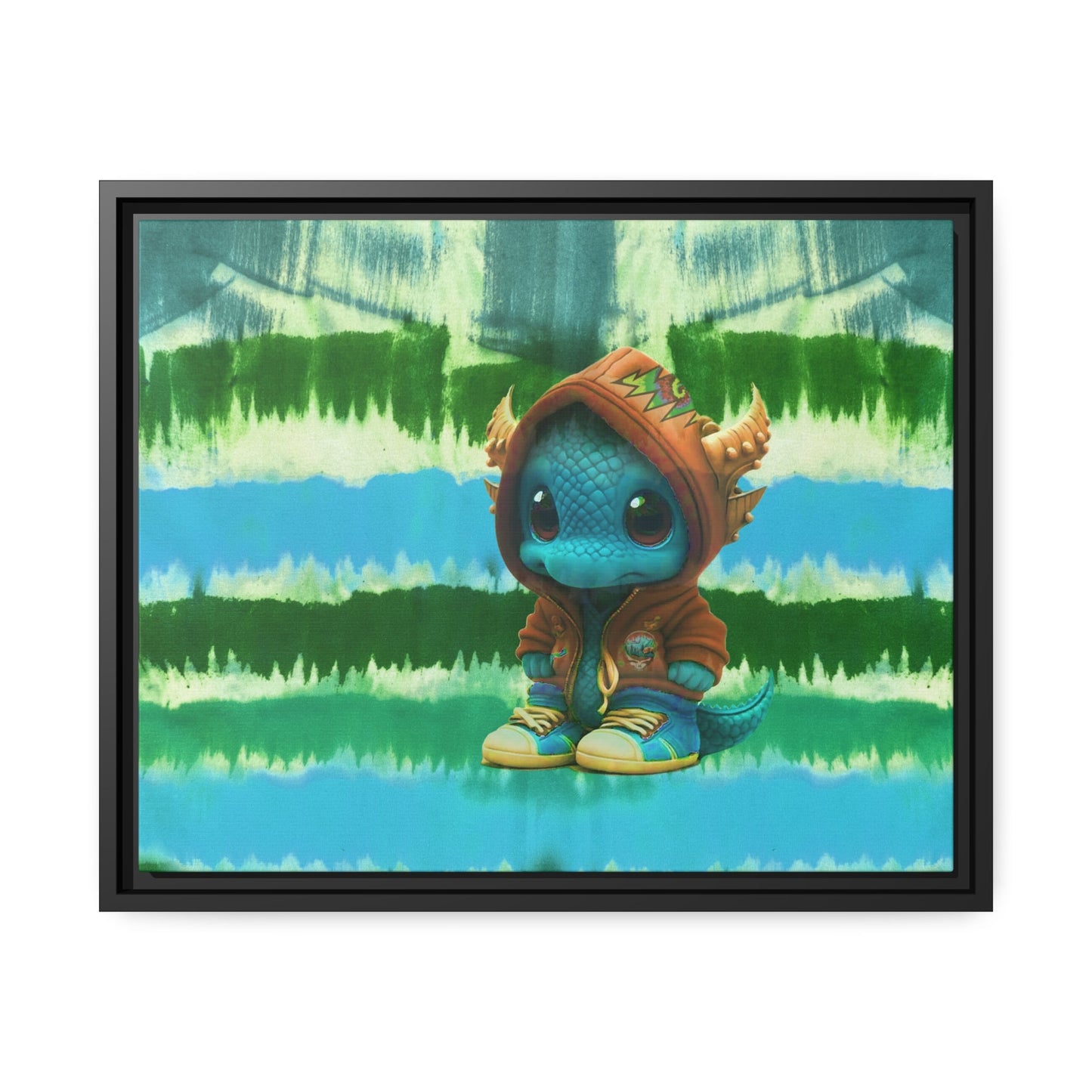 Baby Dragon Jam Aqua Matte Canvas with Black Frame
