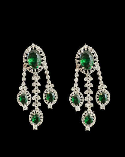 DER748  cz earrings  - Green / Emerald  , silver plated  ( READY TO SHIP )