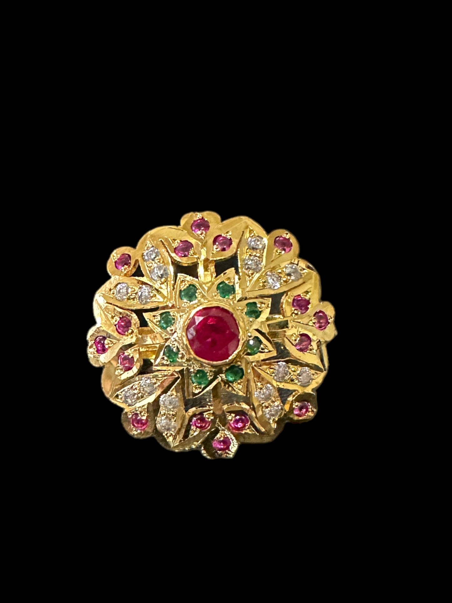 Gold plated silver ring in ruby emerald zircon   ( READY TO SHIP )