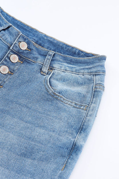 High Waist Button Fly Flared Jeans