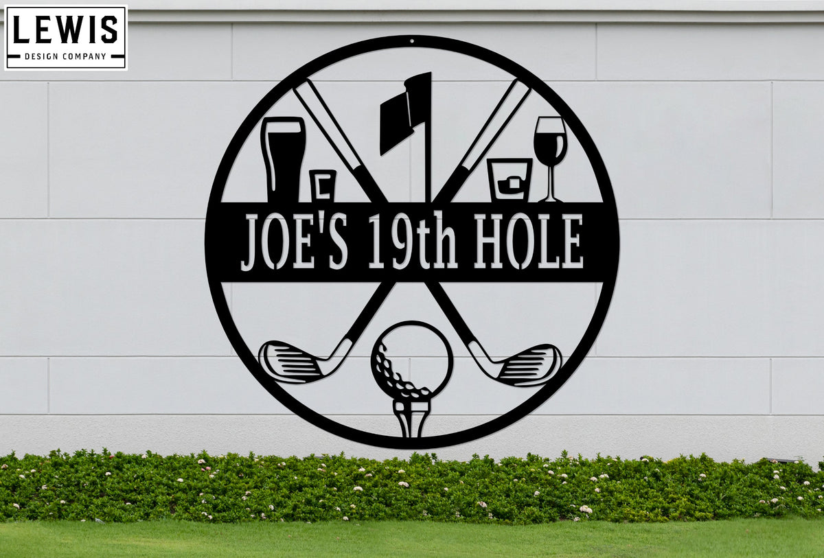 Golf 19th Hole Custom Name Metal Sign | Personalized Golf Bar Decor