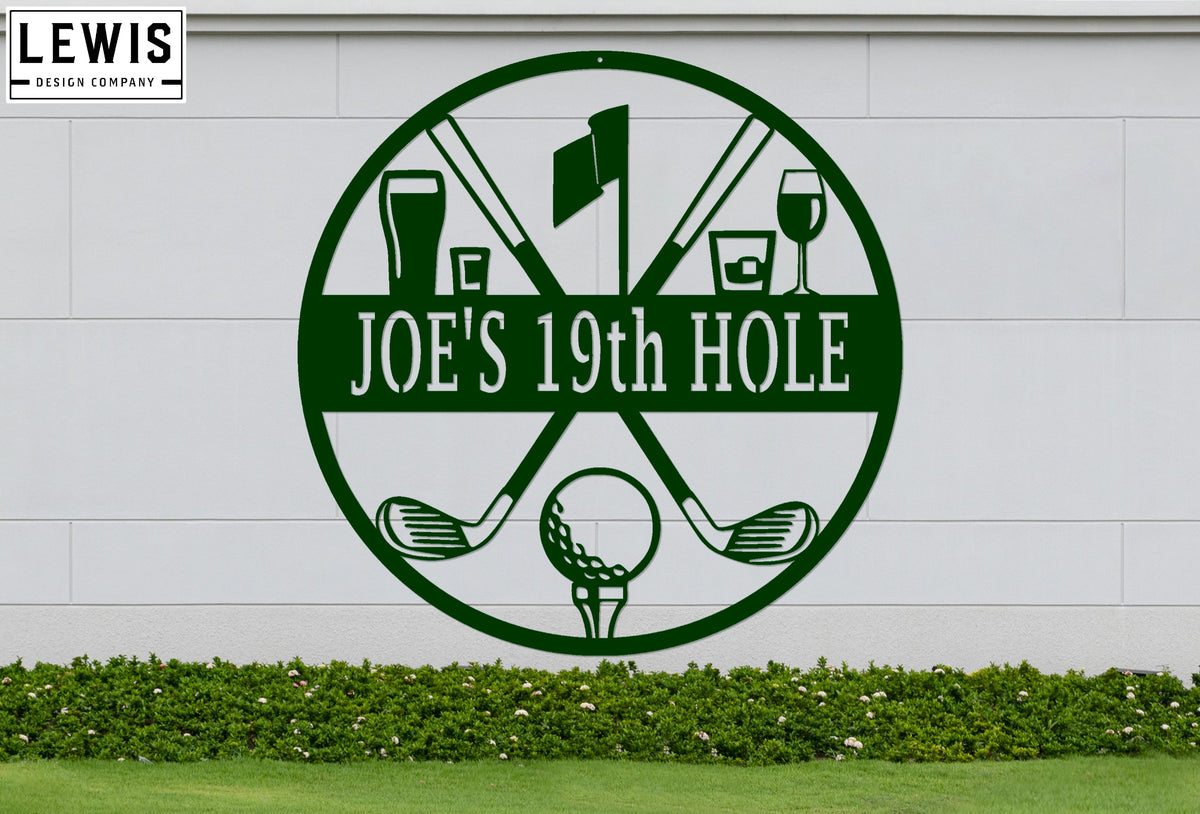 Golf 19th Hole Custom Name Metal Sign | Personalized Golf Bar Decor