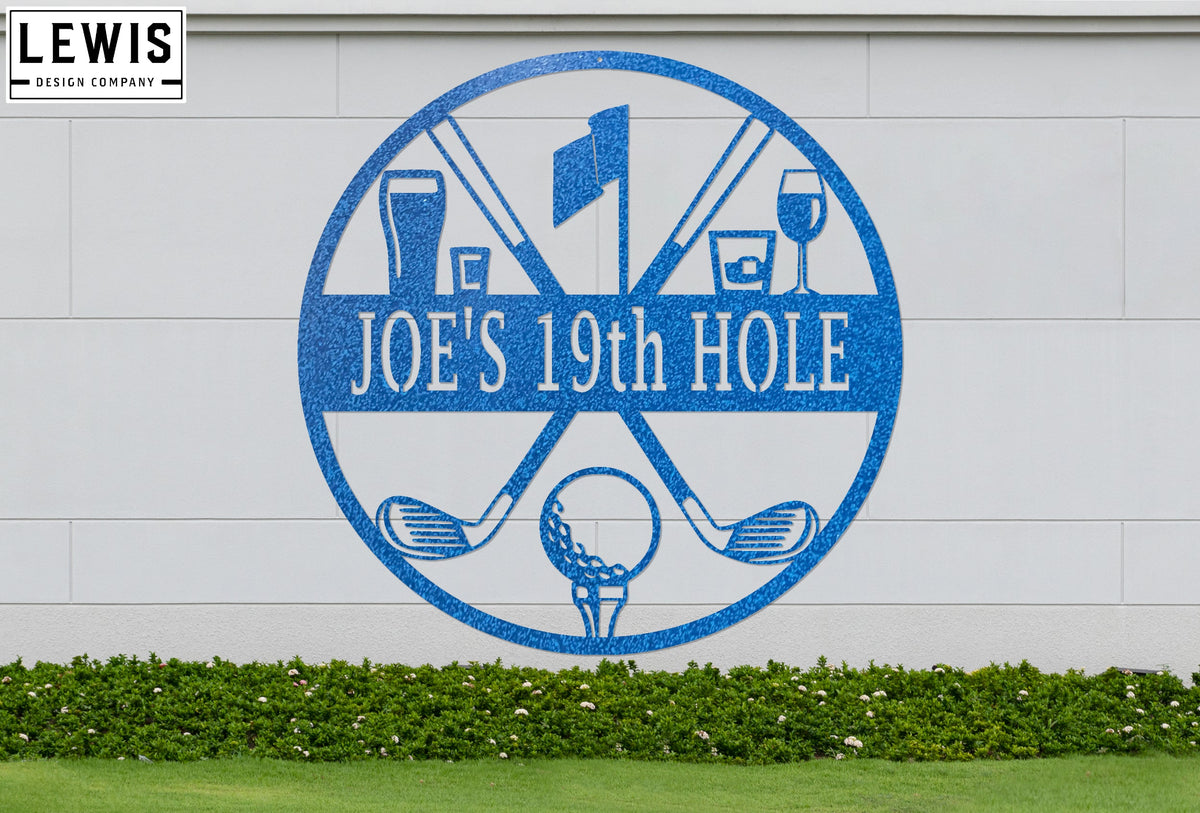 Golf 19th Hole Custom Name Metal Sign | Personalized Golf Bar Decor