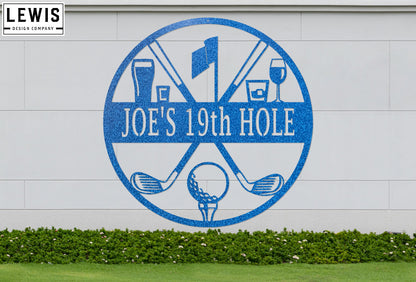 Golf 19th Hole Custom Name Metal Sign | Personalized Golf Bar Decor