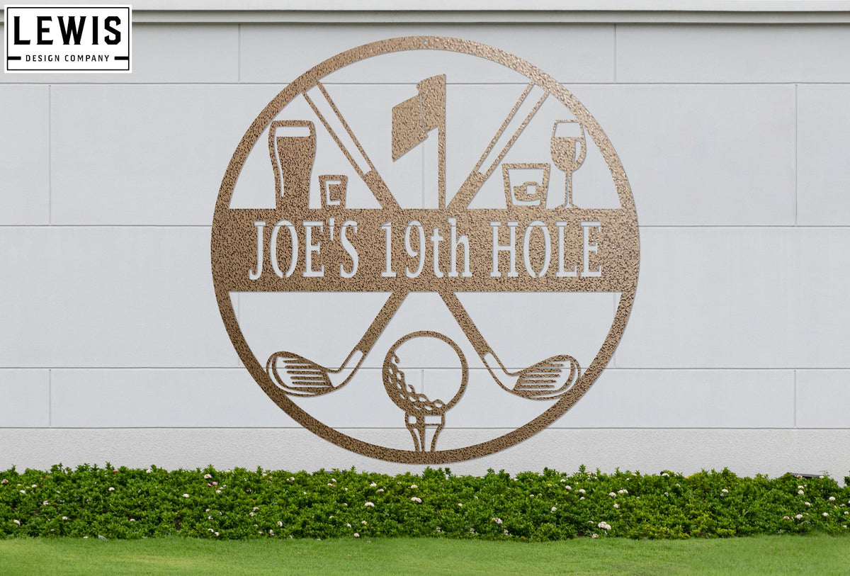 Golf 19th Hole Custom Name Metal Sign | Personalized Golf Bar Decor