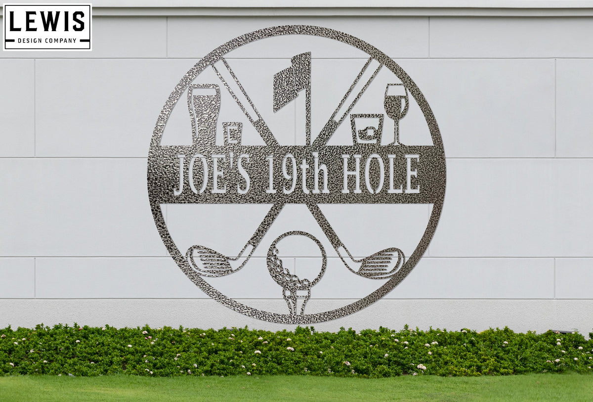 Golf 19th Hole Custom Name Metal Sign | Personalized Golf Bar Decor