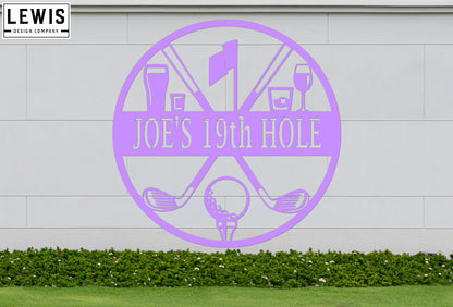 Golf 19th Hole Custom Name Metal Sign | Personalized Golf Bar Decor