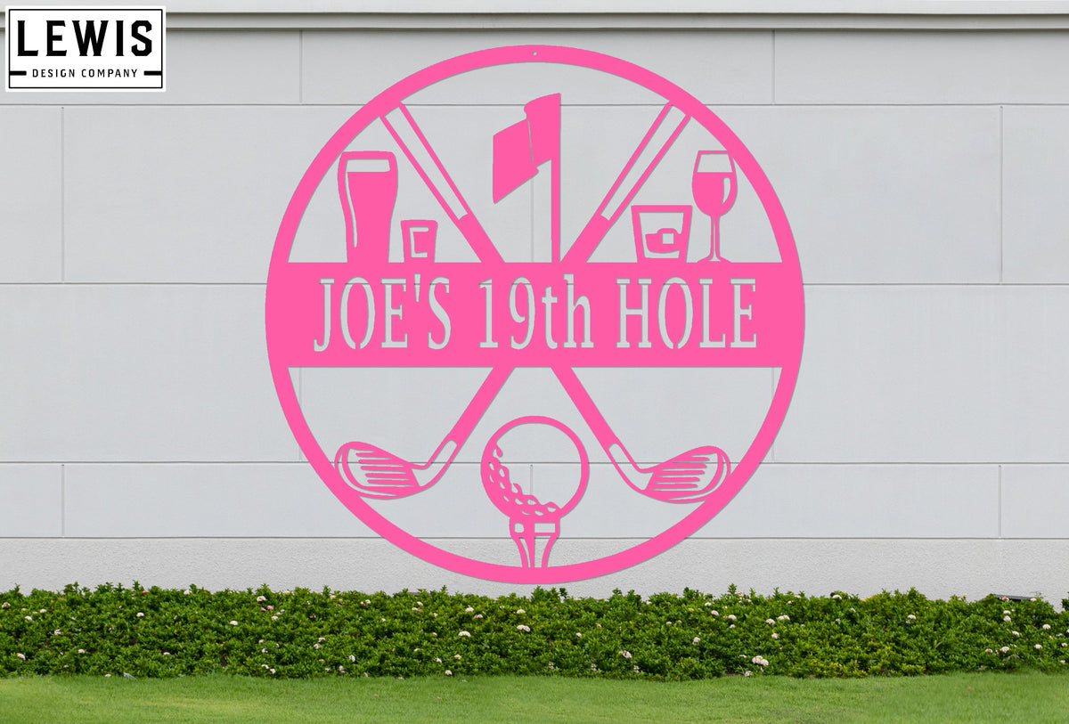 Golf 19th Hole Custom Name Metal Sign | Personalized Golf Bar Decor