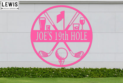 Golf 19th Hole Custom Name Metal Sign | Personalized Golf Bar Decor