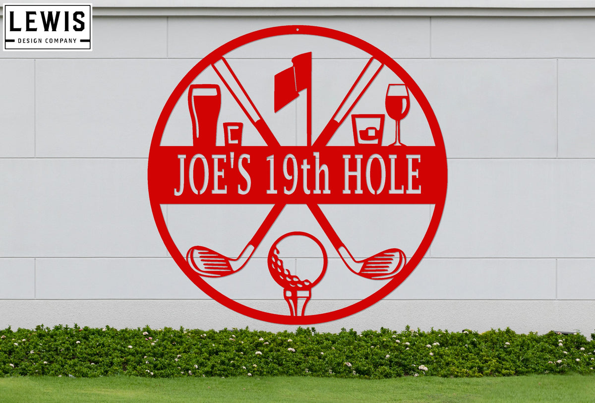Golf 19th Hole Custom Name Metal Sign | Personalized Golf Bar Decor