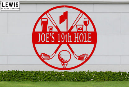 Golf 19th Hole Custom Name Metal Sign | Personalized Golf Bar Decor