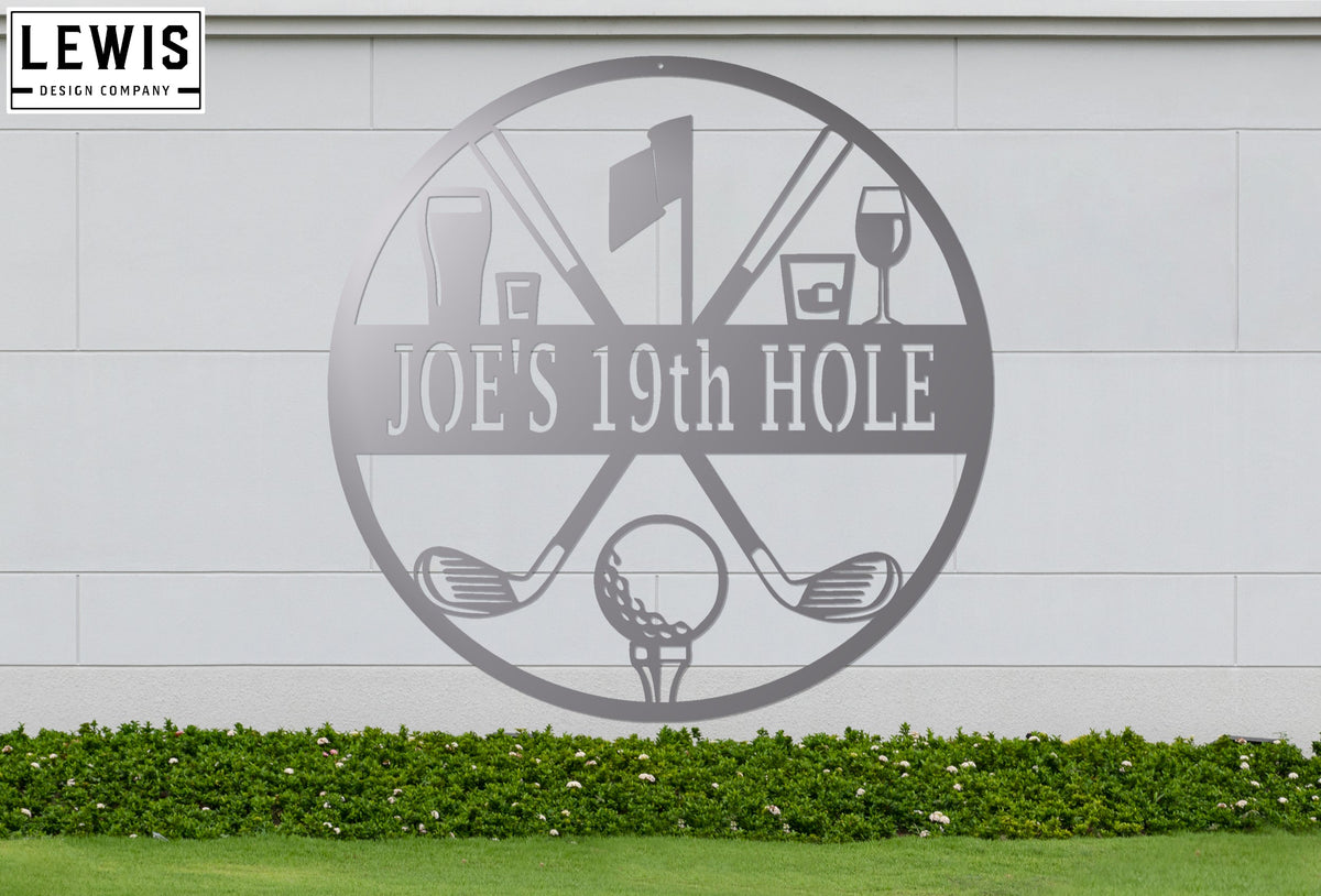 Golf 19th Hole Custom Name Metal Sign | Personalized Golf Bar Decor