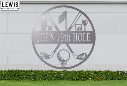 Golf 19th Hole Custom Name Metal Sign | Personalized Golf Bar Decor