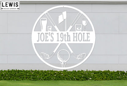 Golf 19th Hole Custom Name Metal Sign | Personalized Golf Bar Decor