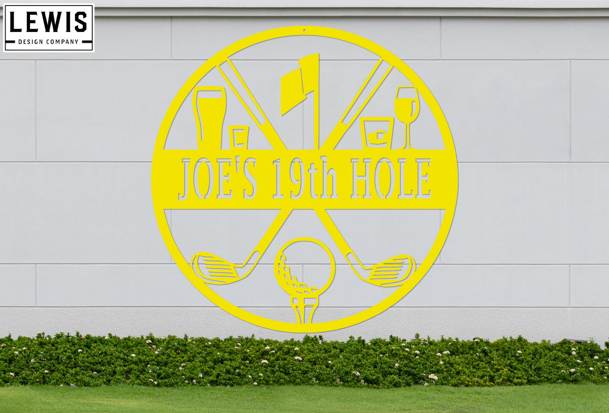 Golf 19th Hole Custom Name Metal Sign | Personalized Golf Bar Decor