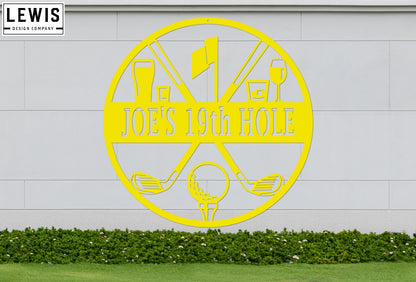 Golf 19th Hole Custom Name Metal Sign | Personalized Golf Bar Decor