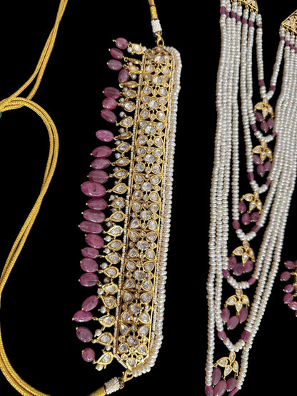BR310 Bridal jadavi lacha , satlada  in moissanite and emeralds ( SHIPS IN 5 WEEKS )