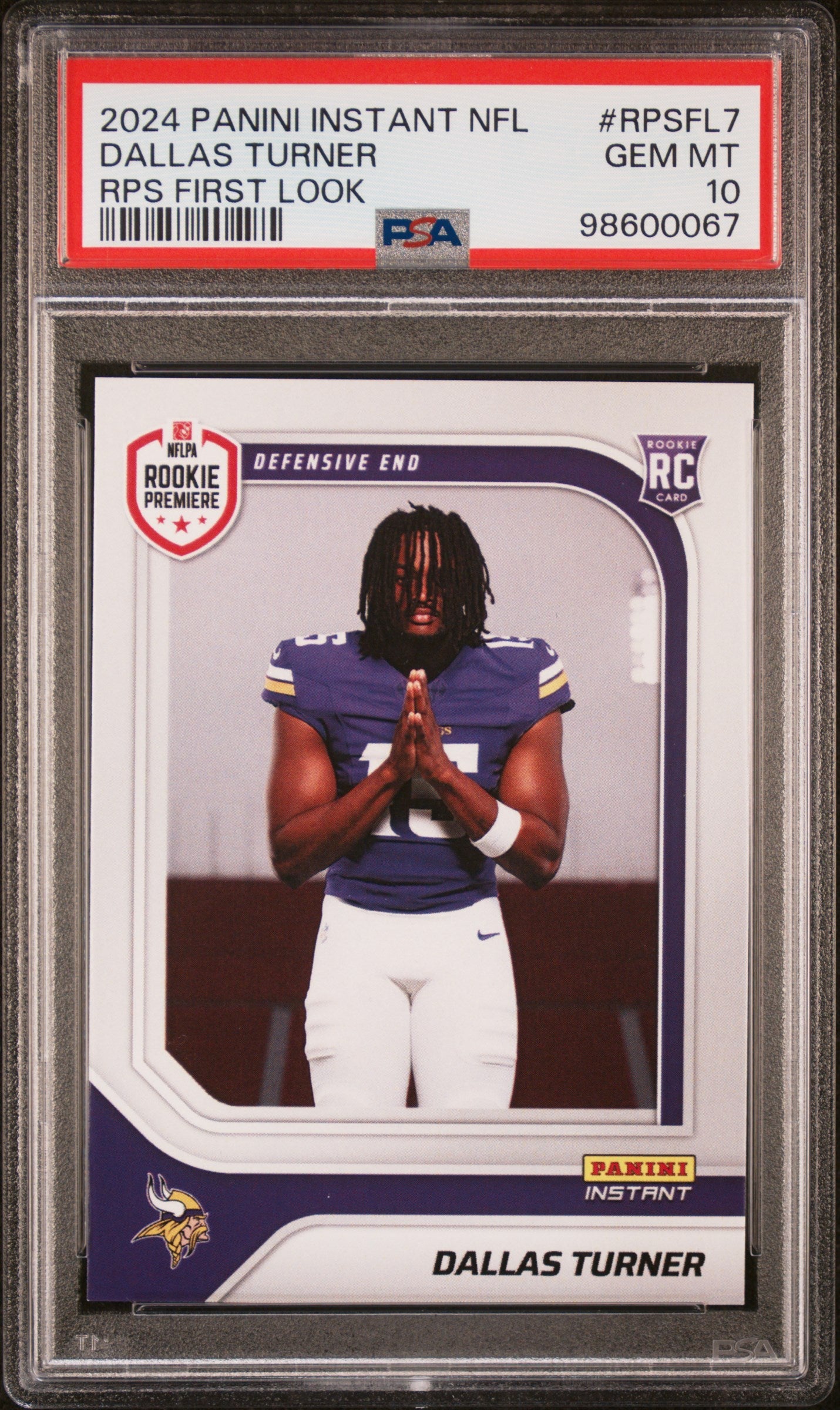 Graded 2024 Panini Instant NFL Dallas Turner #RPSFL7 RPS First Look Rookie RC Football Card PSA 10 Gem Mint