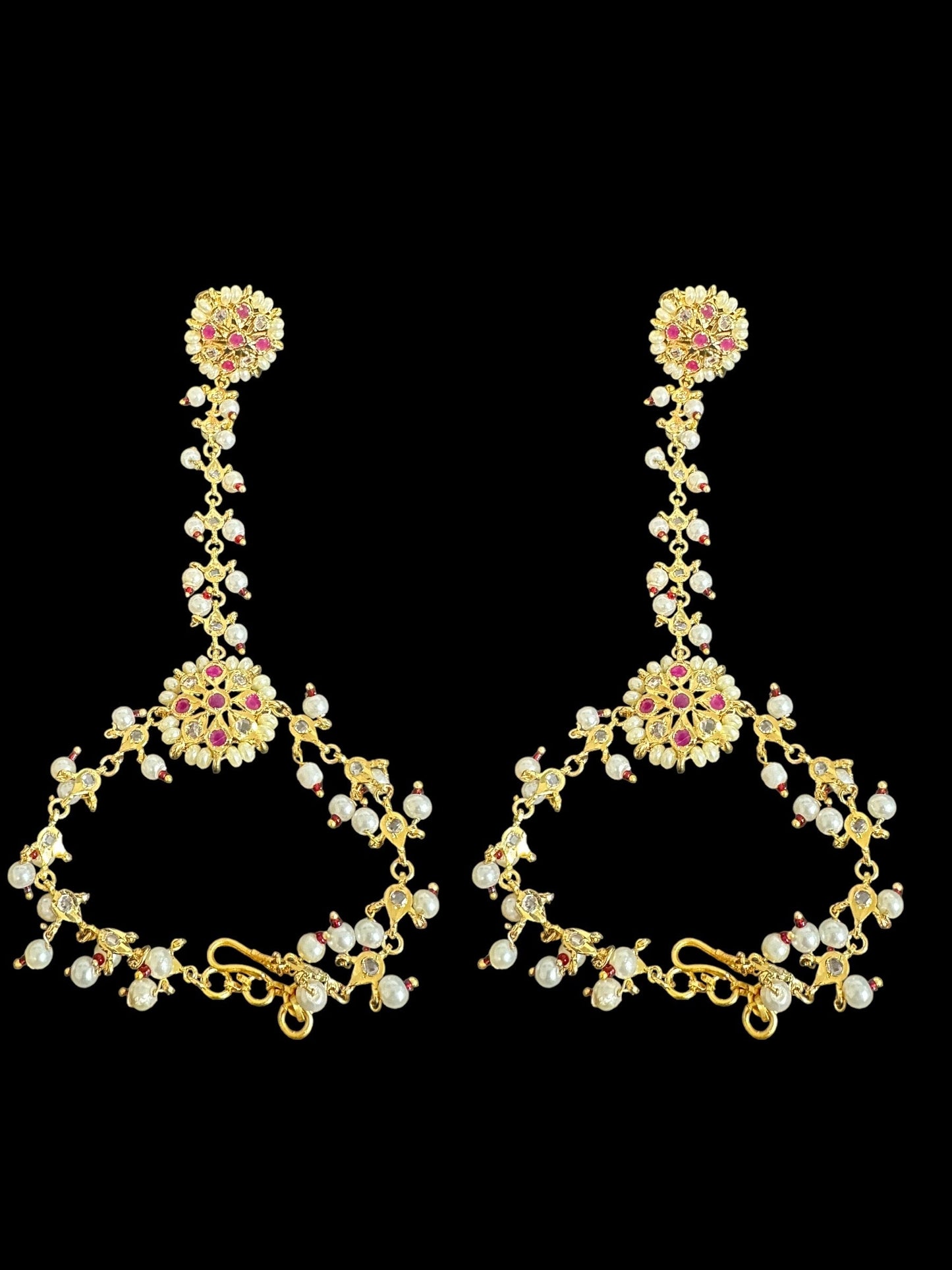 Haathphool in pearls and Polki - ruby (SHIPS IN 4 WEEKS  )