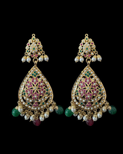 Piya jadau earrings tika in ruby emerald pearls ( READY TO SHIP )