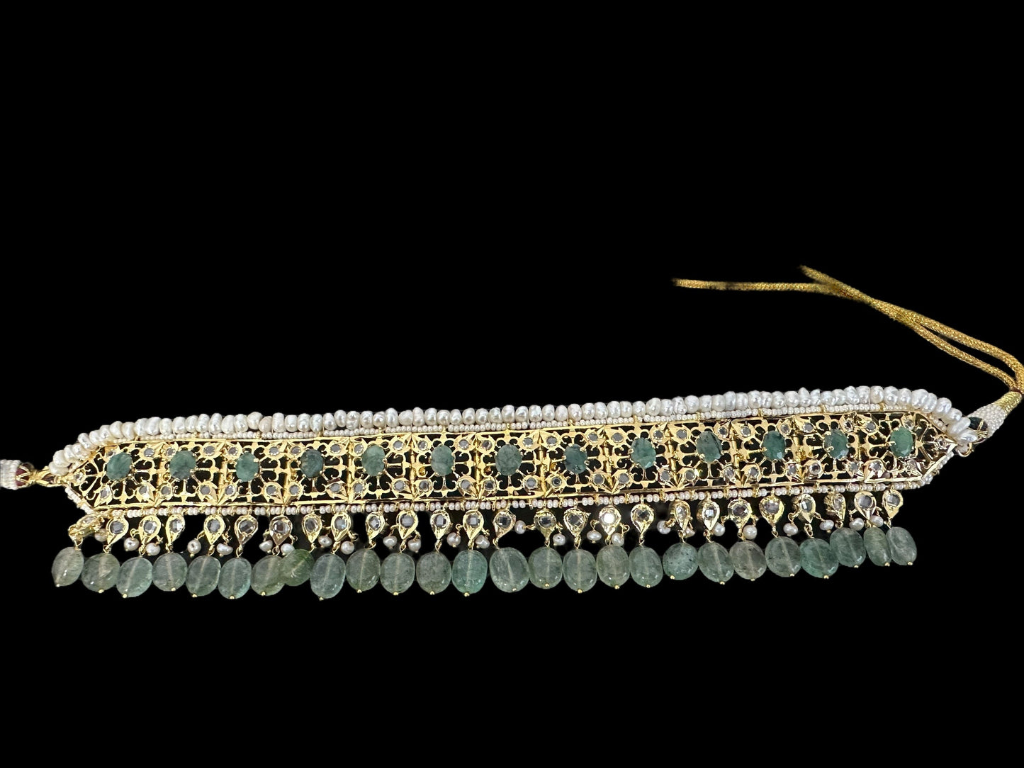 BR498 Insia bridal jadavi lacha satlada set in emeralds , ( READY TO SHIP )