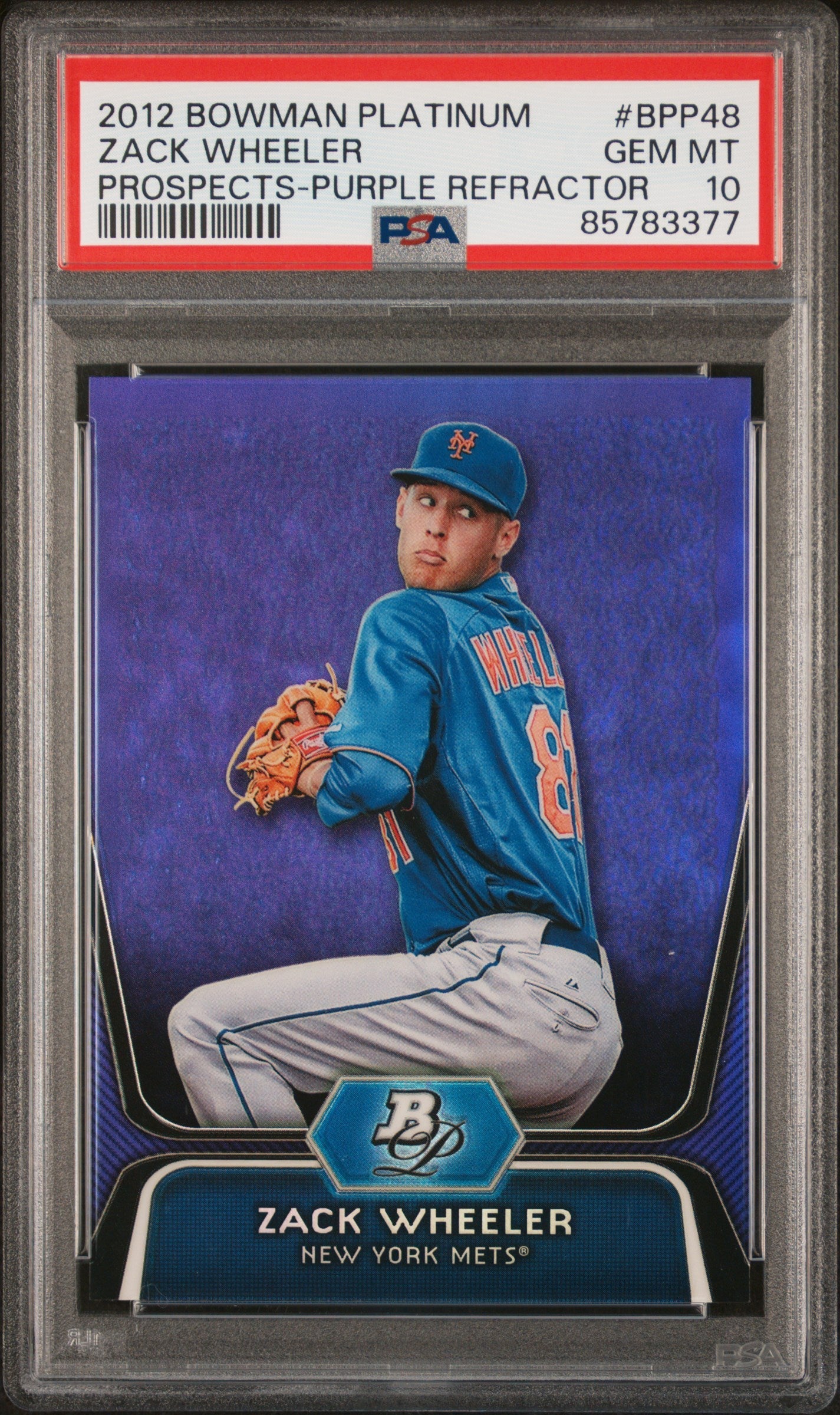 Graded 2012 Topps Bowman Platinum Zack Wheeler #BPP48 Prospects Purple Refractor Rookie RC Baseball Card PSA 10 Gem Mint