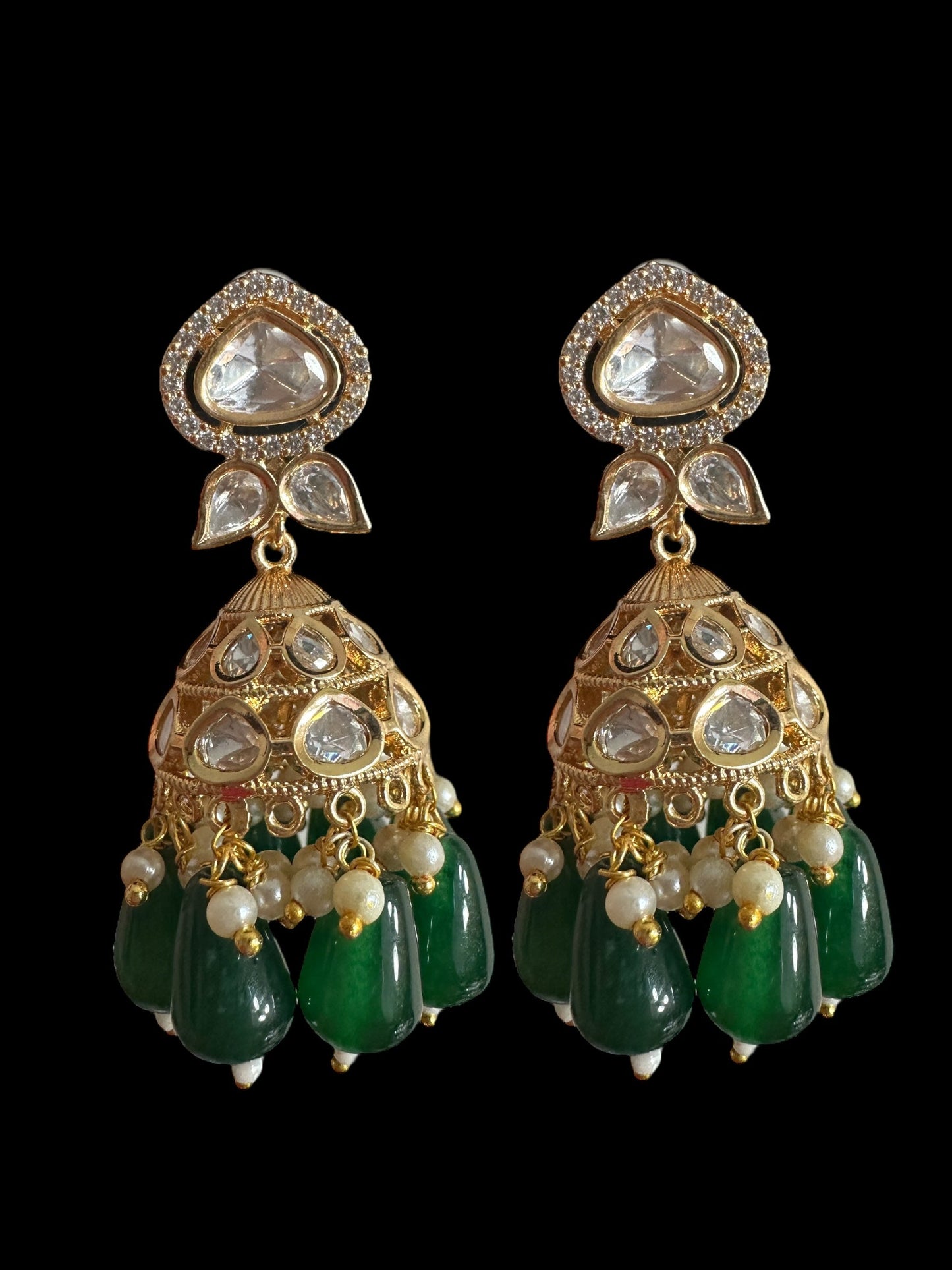 DER714  high quality polki earrings - Green ( READY TO SHIP)