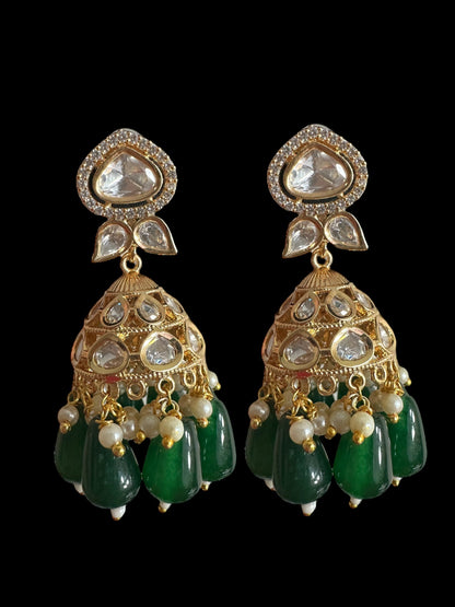 DER714  high quality polki earrings - Green ( READY TO SHIP)