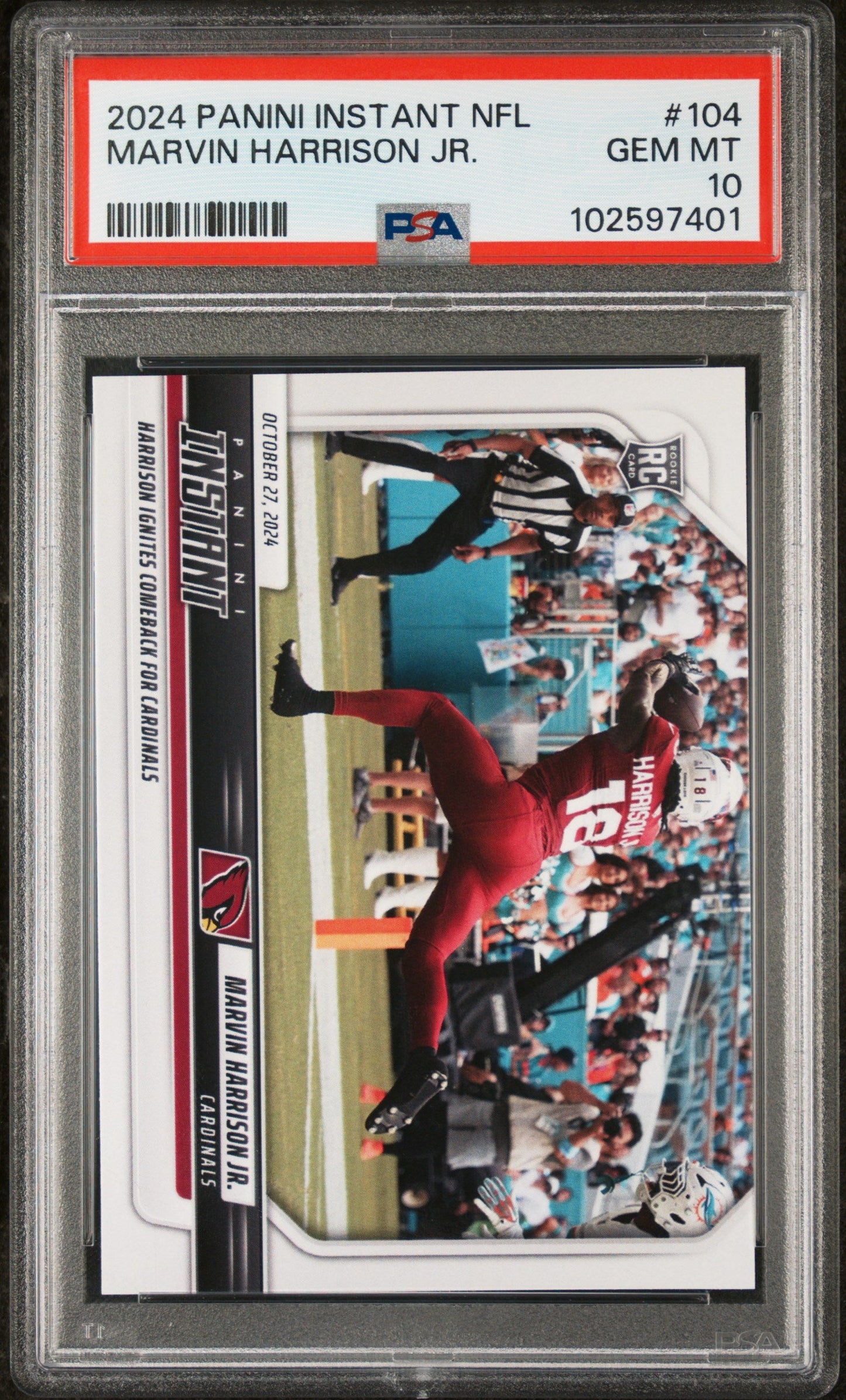 Graded 2024 Panini Instant NFL Marvin Harrison Jr #104 Rookie RC Football Card PSA 10 Gem Mint