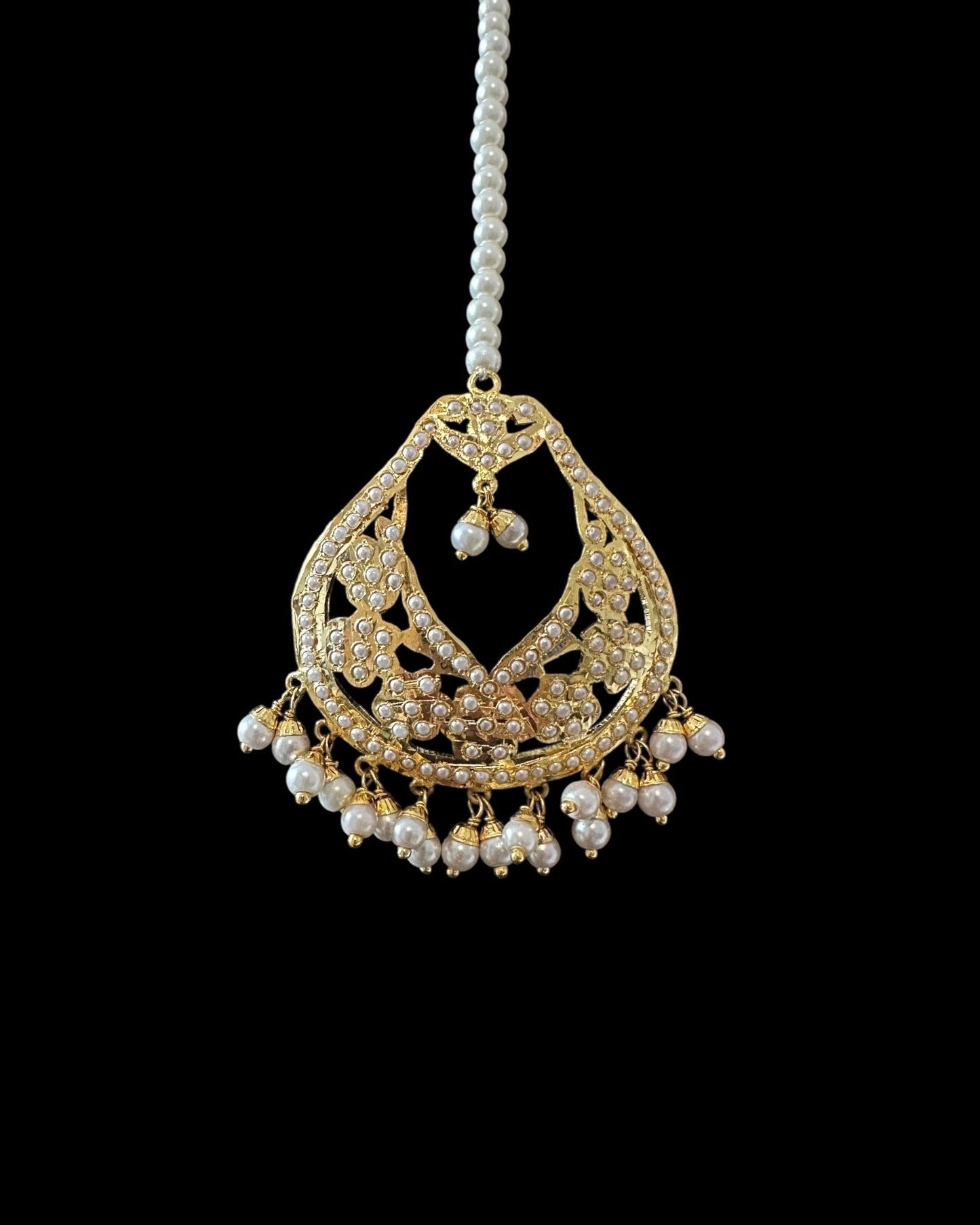 Jadau chandbali earrings tika in pearls ( READY TO SHIP )