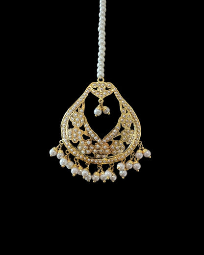 Jadau chandbali earrings tika in pearls ( READY TO SHIP )