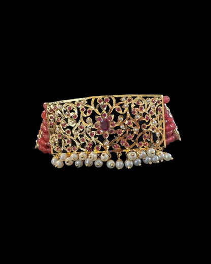 C570 Gold plated jadau choker in Ruby pearls ( READY TO SHIP )