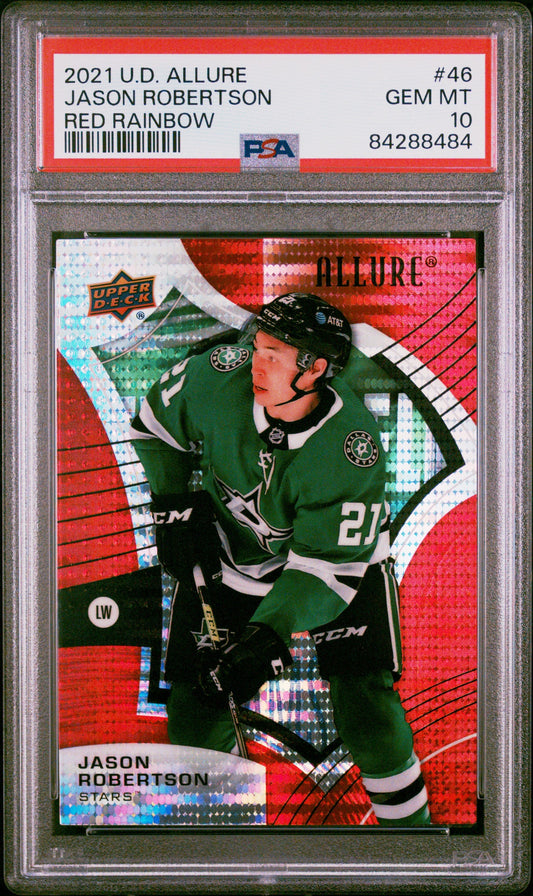 Graded 2021 Upper Deck Allure Jason Robertson #46 Red Rainbow Hockey Card PSA 10 Gem Mint