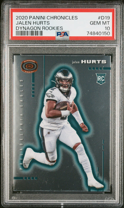 Graded 2020 Panini Chronicles Jalen Hurts #D19 Dynagon Rookies Rookie RC Football Card PSA 10 Gem Mint