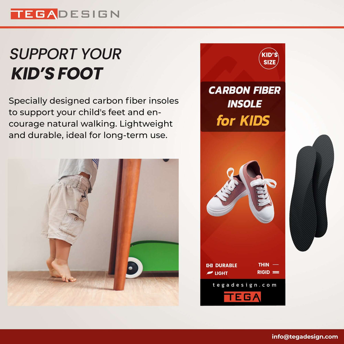 Kid's Carbon Fiber Insole For Idiopathic Toe Walking
