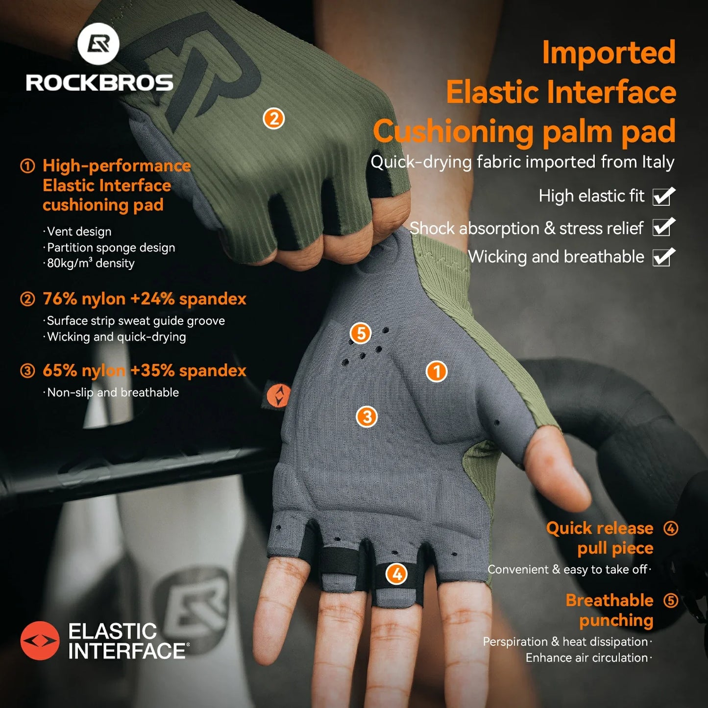 ROCKBROS Elastic Interface® Half-Finger Gel Padded Cycling Gloves - Triathlete Store