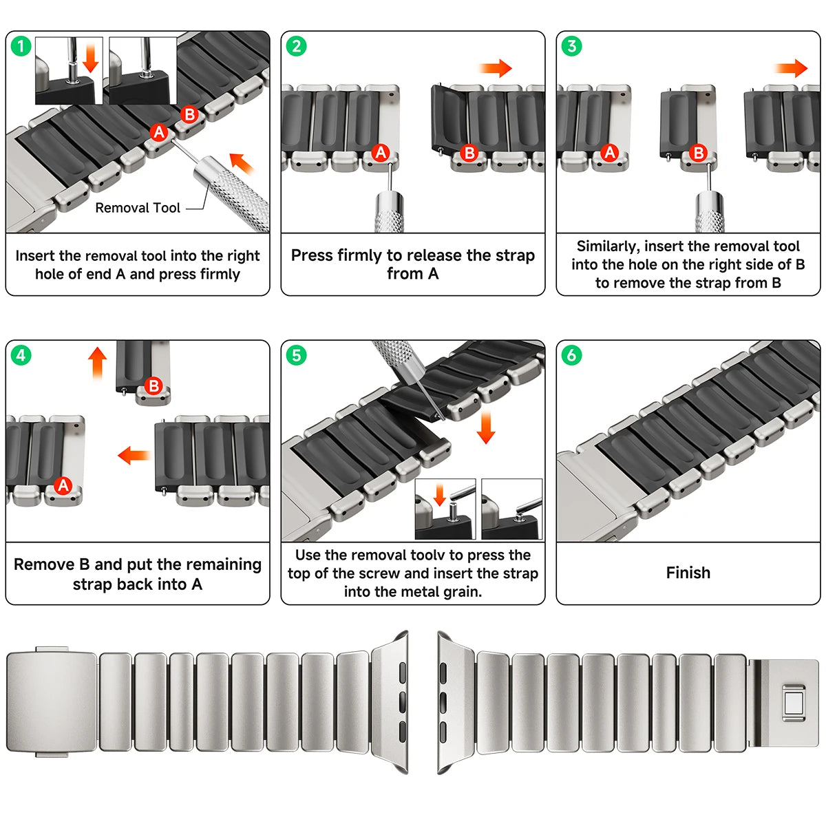 Premium Stainless Steel and Titanium Apple Watch Band | Soft Silicone Lining