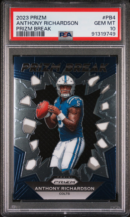 Graded 2023 Panini Prizm Anthony Richardson #PB4 Prizm Break Rookie RC Football Card PSA 10 Gem Mint