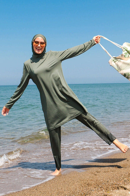 Lycra Khaki Burkini Modest Swimwear 1969