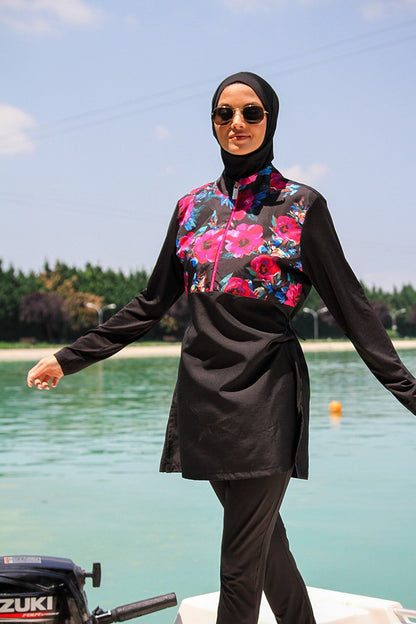 Woven Black Burkini Modest Swimwear M2268