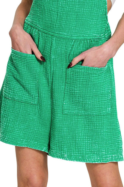 Zenana Woven Double Gauze Acid Washed Romper