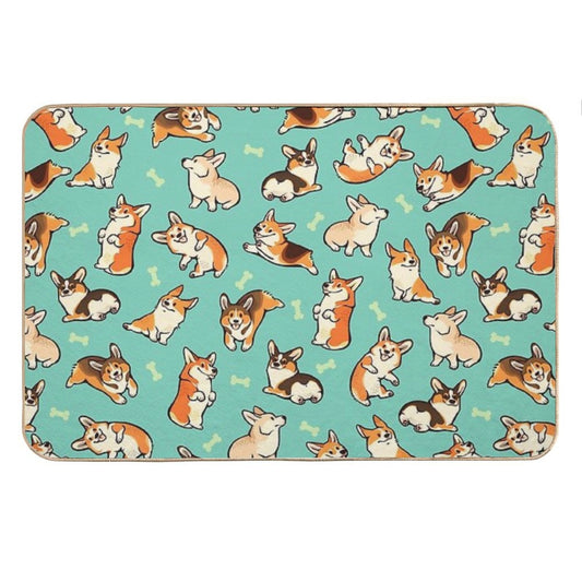 Jolly Corgis in Green Bath Mat