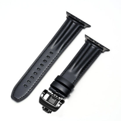Luxury Full-Grain Leather Butterfly Buckle Band for Apple Watch