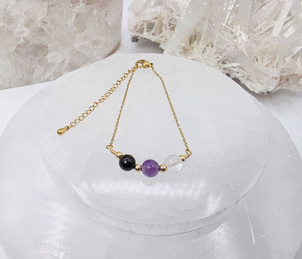 SACRED SPACE - Clear Quartz, Amethyst, Black Onyx Jewelry Set