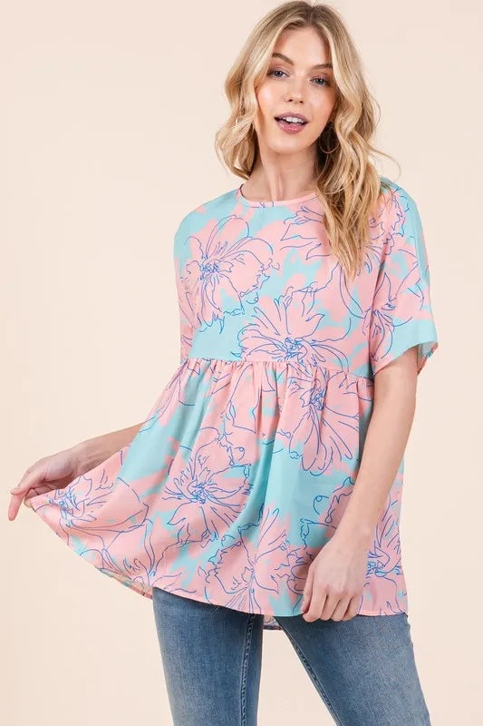 BOMBOM Floral Babydoll Tunic Top