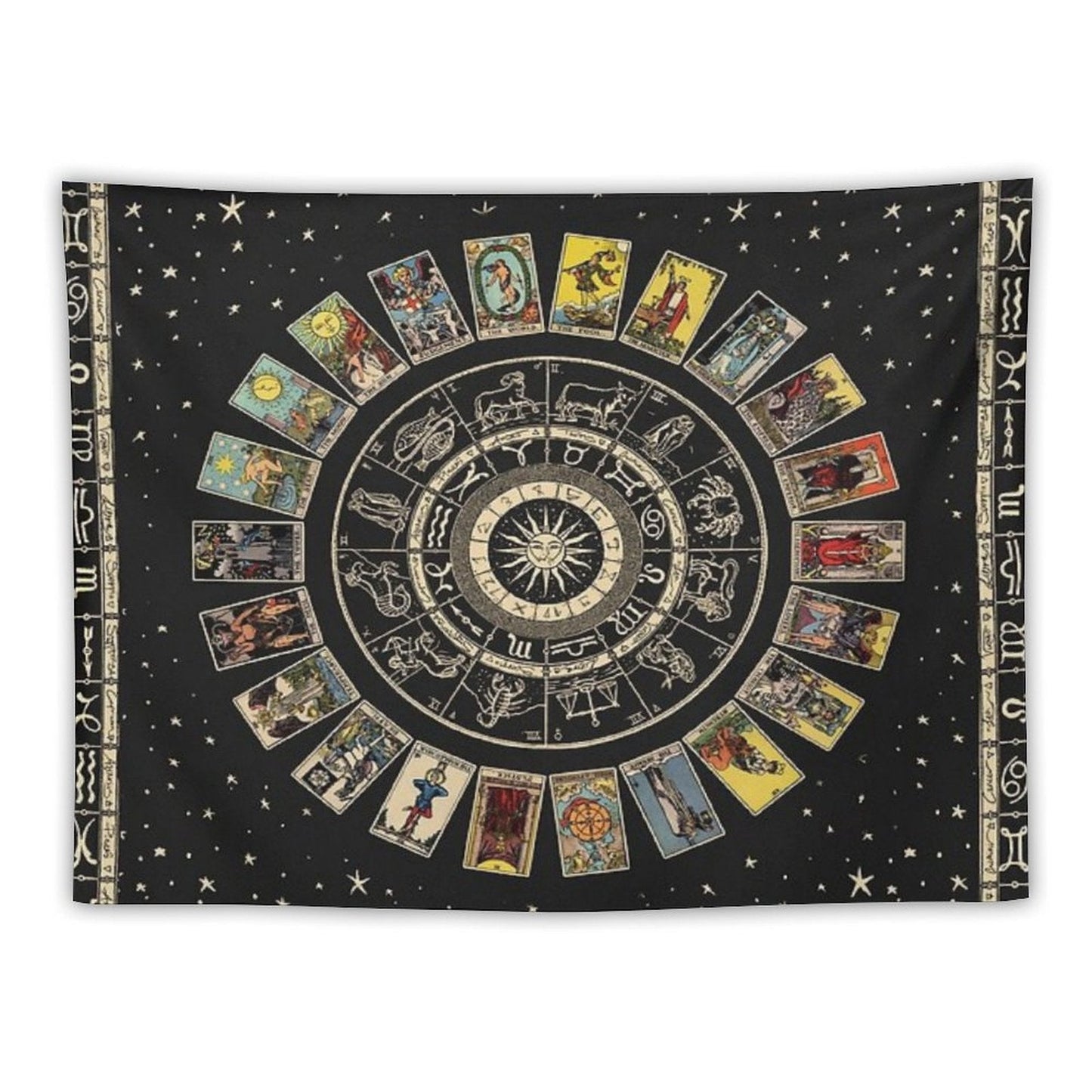 Wheel of The Zodiac, Astrology Chart And The Major Arcana Tarot Tapestry