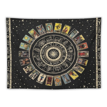 Wheel of The Zodiac, Astrology Chart And The Major Arcana Tarot Tapestry